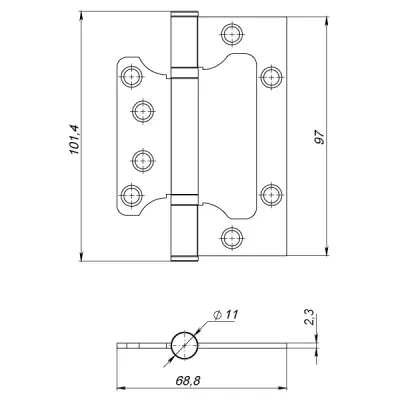 Петля универсальная без врезки IN4000W AB (100/P-2B 100x2,3) бронза