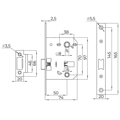 Защелка врезная PLASTLP72-50 (LP72-50) GR графит