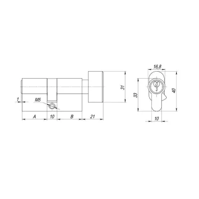 Цилиндровый механизм (AX102/70) AX1002Knob70 (30+10+30)/HD AB бронза 4Key с вертушкой