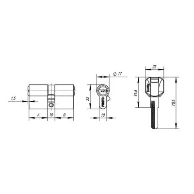 Цилиндровый механизм MaxPro7000Key70mm(30+10+30) SN никель 7key