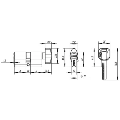 Цилиндровый механизм MaxPro7002Knob65mm(25+10+30) SN никель 7key с вертушкой